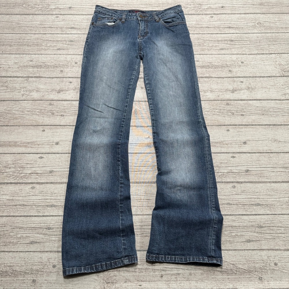 C'Est Toi Jeans Women's 5 Blue Flare Denim Low Rise Stretch Medium Wash USA Made